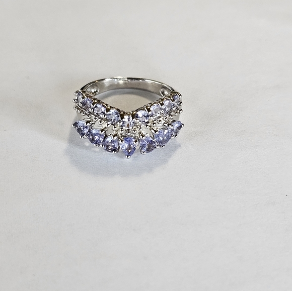 Tanzanite Double Row Chevron Band In Platinum Over Sterling 1.65 Ctw Sz 6 New - Picture 7 of 9